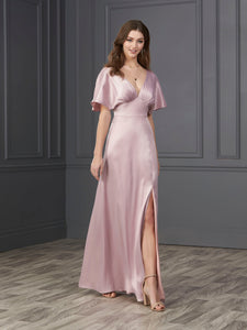 Satin And Tulle Plunging Neckline A-Line Gown In Rose