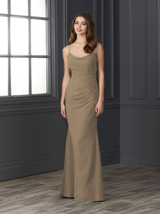 Chiffon Cowl Neckline Mermaid Gown In Truffle