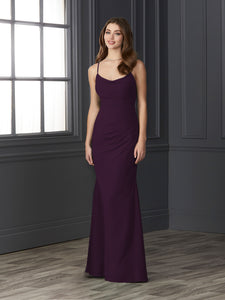 Chiffon Cowl Neckline Mermaid Gown In Aubergine