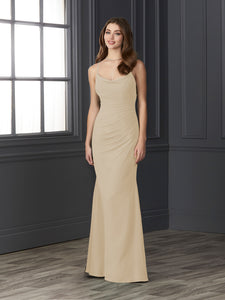 Chiffon Cowl Neckline Mermaid Gown In Latte