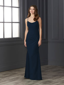 Chiffon Cowl Neckline Mermaid Gown In Navy
