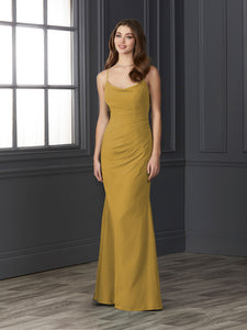 Chiffon Cowl Neckline Mermaid Gown In Ochre