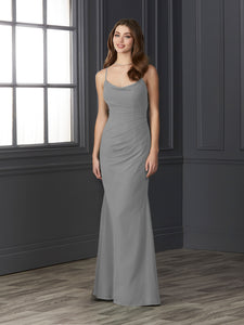Chiffon Cowl Neckline Mermaid Gown In Platinum