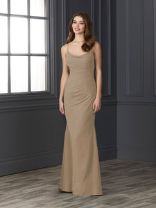 Chiffon Cowl Neckline Mermaid Gown In Taupe