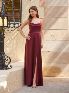 Draped A-Line Gown In Mahogany