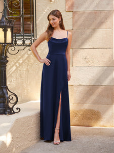Draped A-Line Gown In Navy