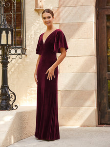 Velvet A-Line Gown In Mahogany