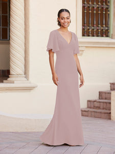 Fit-And-Flare Gown With Flutter Sleeves In Ballet