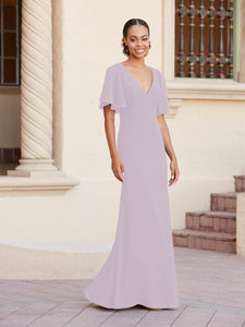 Fit-And-Flare Gown With Flutter Sleeves In Dusty Lavender