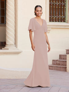 Fit-And-Flare Gown With Flutter Sleeves In Frost Rose