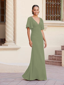 Fit-And-Flare Gown With Flutter Sleeves In Meadow