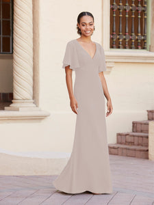 Fit-And-Flare Gown With Flutter Sleeves In Morganite