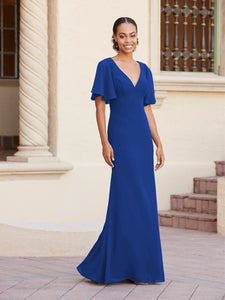 Fit-And-Flare Gown With Flutter Sleeves In Royal