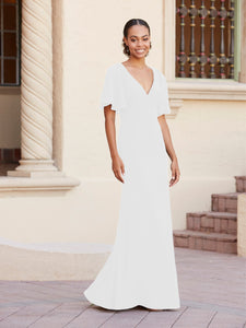 Fit-And-Flare Gown With Flutter Sleeves In White
