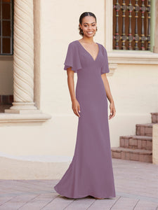 Fit-And-Flare Gown With Flutter Sleeves In Wisteria