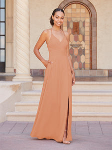 Faux Wrap A-Line Gown In Cantaloupe