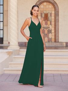 Faux Wrap A-Line Gown In Emerald Green