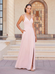 Faux Wrap A-Line Gown In Blush Pink