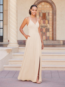 Faux Wrap A-Line Gown In Rose Water
