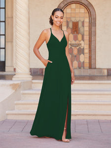 Faux Wrap A-Line Gown In Hunter Green
