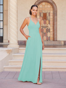Faux Wrap A-Line Gown In Aqua