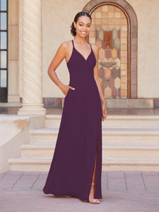 Faux Wrap A-Line Gown In Aubergine