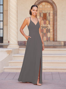 Faux Wrap A-Line Gown In Charcoal