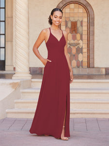 Faux Wrap A-Line Gown In Claret