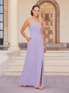 Faux Wrap A-Line Gown In Lilac