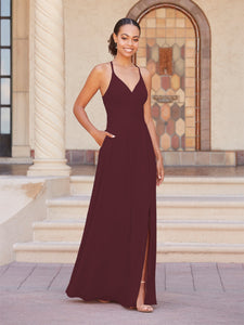 Faux Wrap A-Line Gown In Mahogany