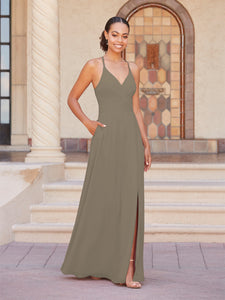 Faux Wrap A-Line Gown In Mink