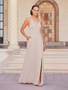 Faux Wrap A-Line Gown In Morganite