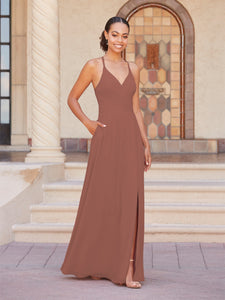 Faux Wrap A-Line Gown In Marsala