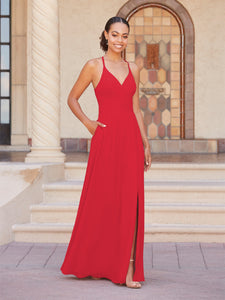 Faux Wrap A-Line Gown In Red
