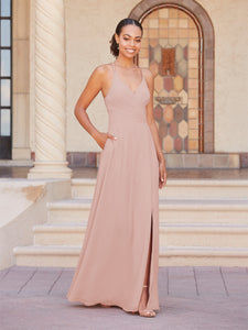 Faux Wrap A-Line Gown In Rose