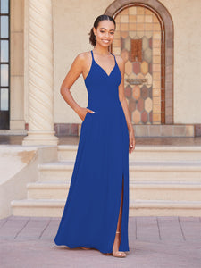 Faux Wrap A-Line Gown In Royal