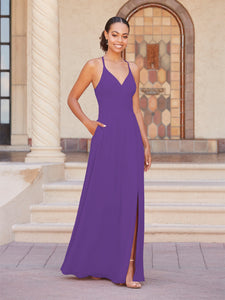 Faux Wrap A-Line Gown In Royal Purple