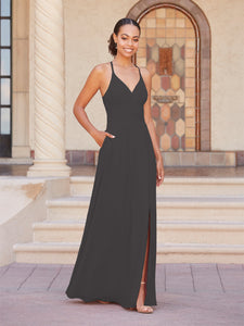 Faux Wrap A-Line Gown In Smoke