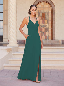 Faux Wrap A-Line Gown In Teal