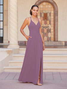 Faux Wrap A-Line Gown In Wisteria