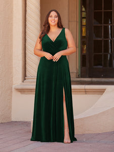 Faux Wrap A-Line Gown In Hunter Green