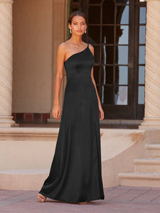 One-Shoulder A-Line Gown In Black