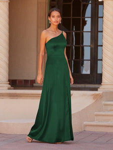 One-Shoulder A-Line Gown In Hunter Green