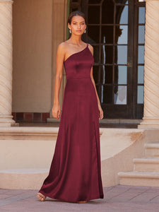 One-Shoulder A-Line Gown In Mahogany