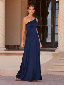 One-Shoulder A-Line Gown In Navy