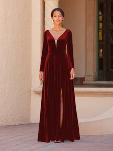 Velvet A-Line Gown In Burnt Orange