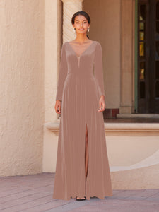 Velvet A-Line Gown In Dusty Rose