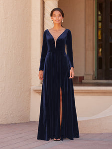 Velvet A-Line Gown In Navy