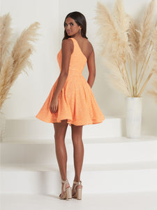 Hand-Sequined Asymmetrical Short A-Line Dress In Neon Orange