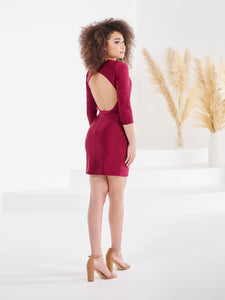 Jersey Short Fit-And-Flare Dress With Open Back In Mahogany
